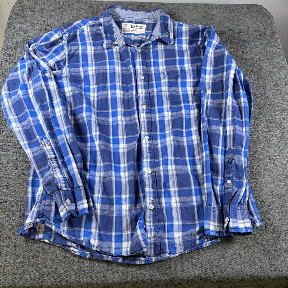 Urban Pipeline Blue Plaid Button Down Mens Shirt XL